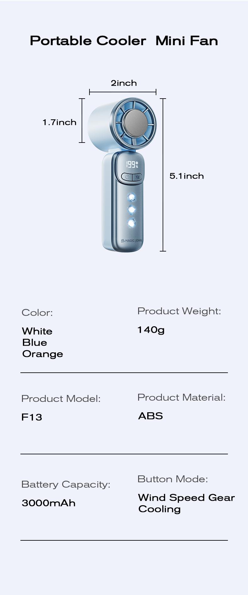 New-MAGIC JOHN Mini Handheld Cooling Fan – 199-Speed Precision Control, Ice-Cooling Function, LED Display, Pocket-Size Portable Fan for Travel, Summer, Concerts & Commuting