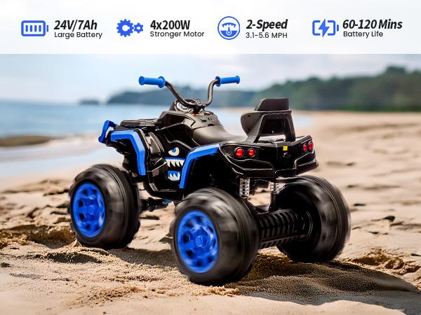 Hikiddo Shark Kids ATV 4 Wheeler, 24V 4WD Electric ATV Ride On Toy for Big Kids, 4X200W Motor, 5.6Mph Max Speed