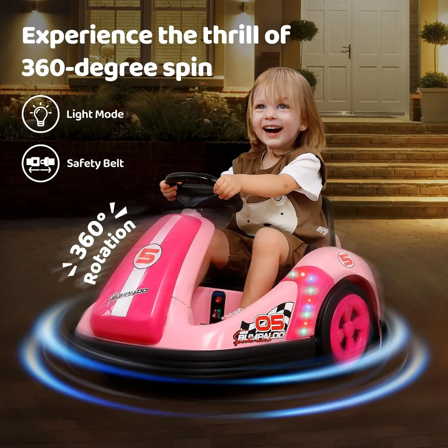 12V Kids Bumper Car with Remote, Big Wheels & LED Lights