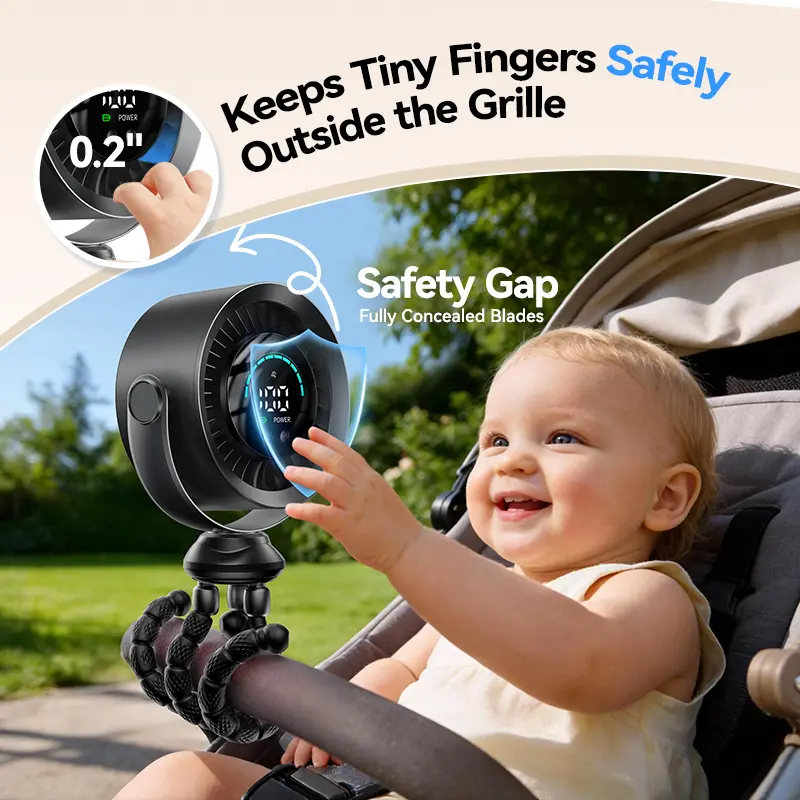 KIMMOO Portable Stroller Fan 3-in-1 Rechargeable with 100 Speeds