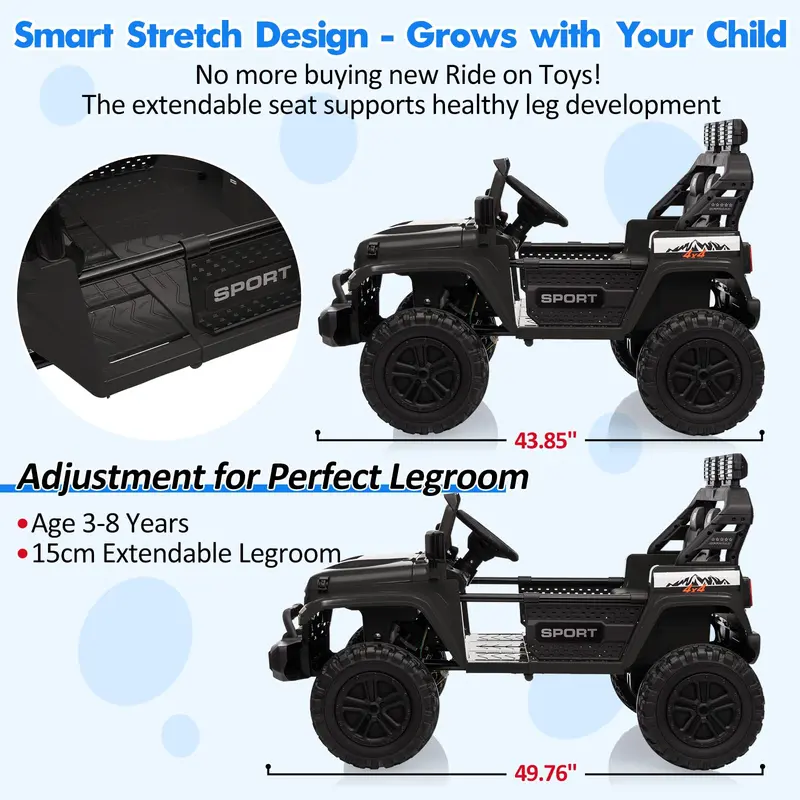 Gaomon 24V 4WD 2-Seater Ride On Car for Big Kids - Remote Control Electric Vehicle with 4WD Stability, Adjustable Footwell, 3 Speeds, LED Lights, Bluetooth Connectivity