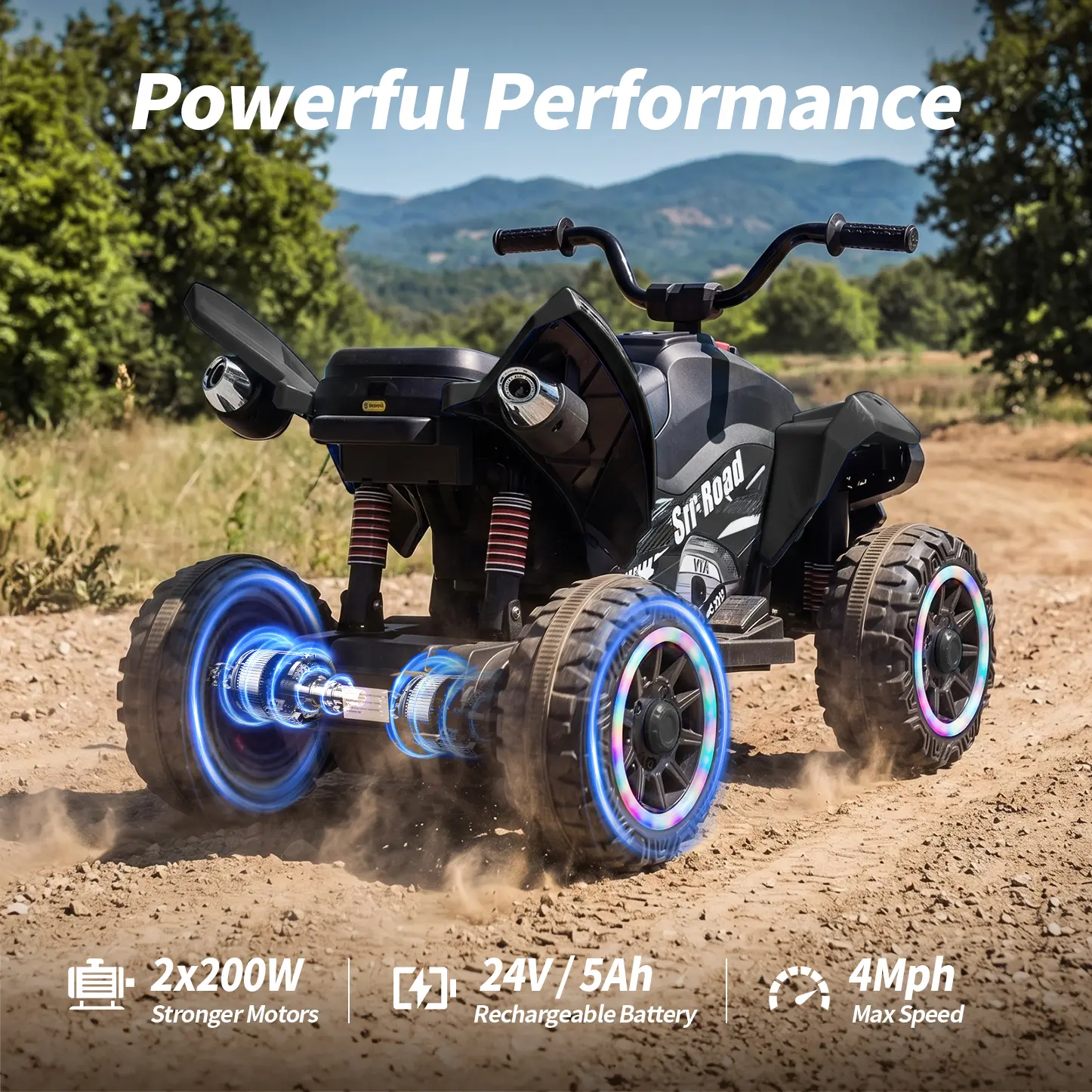 Hikiddo 24V Kids ATV 4-Wheeler with Bluetooth & 2 Seater