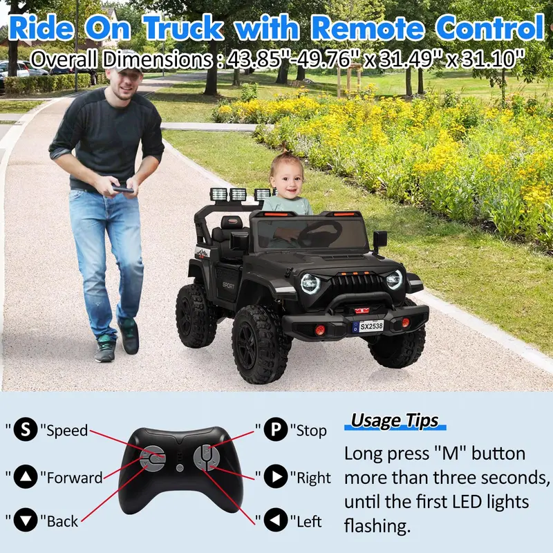 Gaomon 24V 4WD 2-Seater Ride On Car for Big Kids - Remote Control Electric Vehicle with 4WD Stability, Adjustable Footwell, 3 Speeds, LED Lights, Bluetooth Connectivity