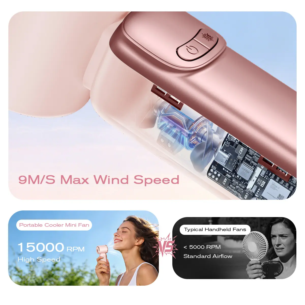 MAGIC JOHN Mini Handheld Cooling Fan – 199-Speed Portable Summer Fan