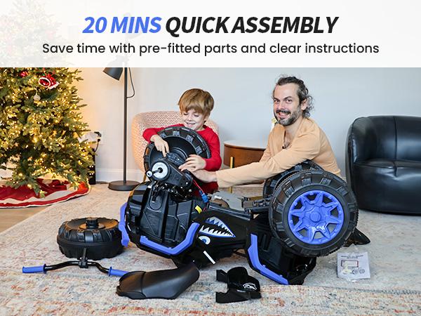 Hikiddo Shark Kids ATV 4 Wheeler, 24V 4WD Electric ATV Ride On Toy for Big Kids, 4X200W Motor, 5.6Mph Max Speed