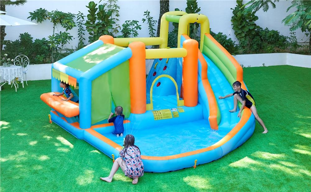 Yaheetech Cooling 10-in-1 Kiddie Inflatable Outdoor Play House with Splash Pool, Slide, Climbing Wall, Market Stand, 520W Blower, Multi Purpose Inflatable Toddler Playground Outdoor Play Equipment for Ages 3-10, Portable