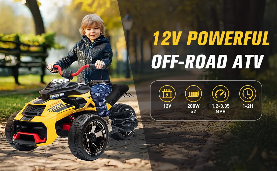 2026 New Kids 3-Wheeler ATV Motorcycle 12V Electric Ride-On Toy with LED Lights, Bluetooth, MP3, EVA Tires, Spring Suspension, Soft Start for Ages 3-6 Sturdy Handlebars Control Durable Astm Certification Plastic Safety