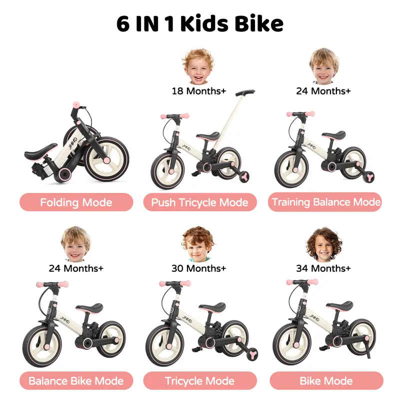 JMMD 6-in-1 Multi-Functional Toddler Bike for 18-60M