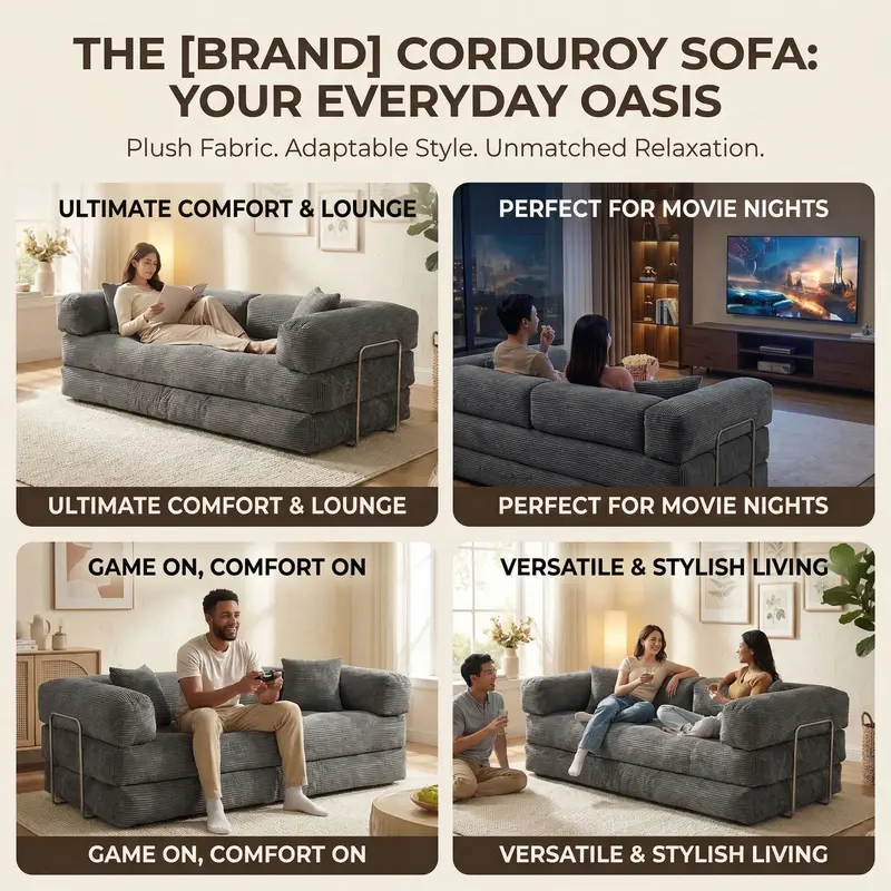 80''foldable boneless indoor sofa - Unassembled leisure furniture with a soft and stress-relieving design, suitable for outdoor and bedroom use.