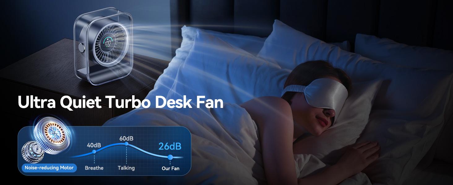 KIMMOO Rechargeable USB Desk Fan, Quiet Table Fan with Turbo Airflow, 100 Speeds, Digital Display, 90° Rotating, Small Battery Desktop Fans for Bedroom Home Office Travel, Black