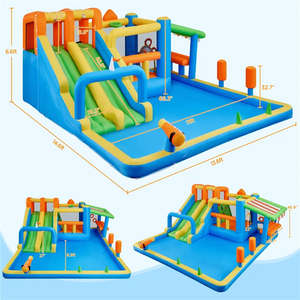 Yaheetech 8-in-1 Inflatable Bounce House with Splash Pool and Slide