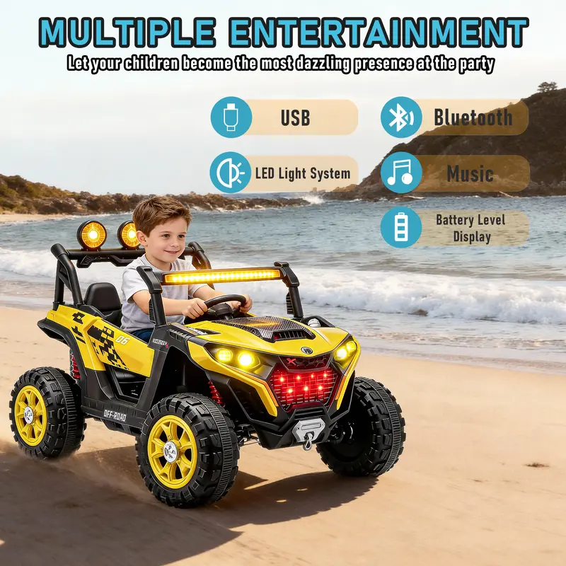 24V Kids Ride On UTV Car with Parent Remote Control,4x380W Motor, 4-Wheel Suspension, LED Headlights, Bluetooth Music, USB & Power Display,Electric Kids Car for Ages 3+ .Perfect birthday Gift for Boys & Girls!, Playdate, Emergency Stop