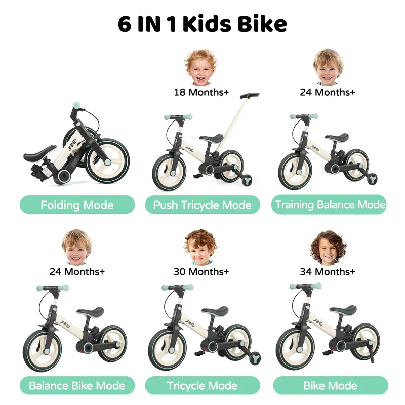 JMMD 6-in-1 Multi-Functional Toddler Bike for 18-60M
