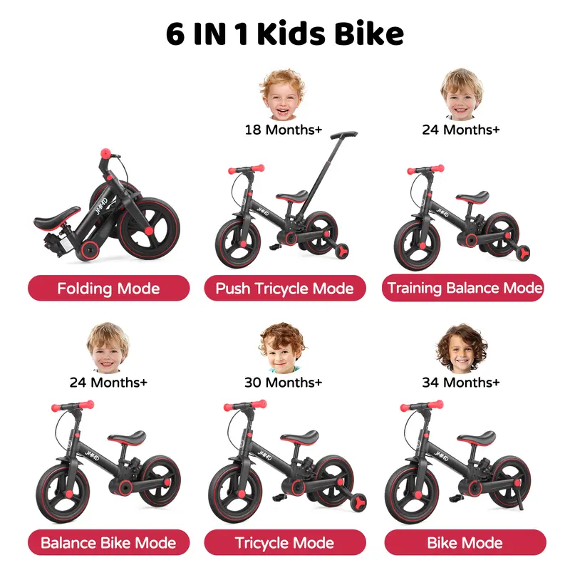 JMMD 6-in-1 Multi-Functional Toddler Bike for 18-60M