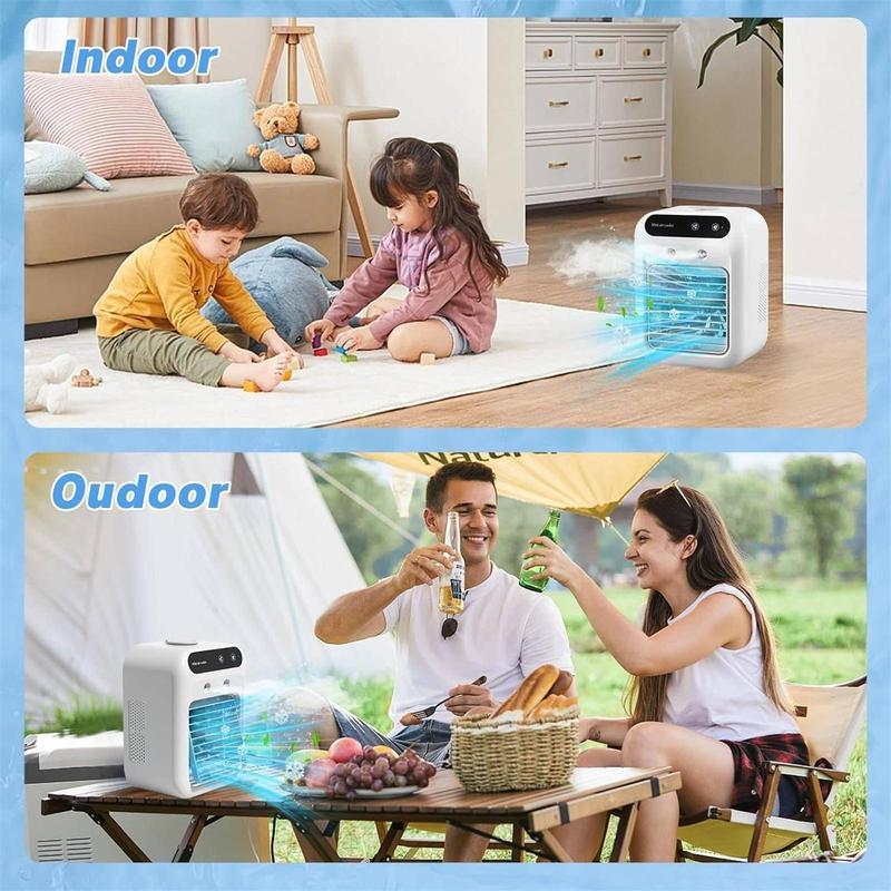 BougeRV Portable Air Cooler Fan, 3-in-1 Rechargeable Fan with 2 Mist Speeds and Powerful Wind, Mini Multifunctional Cooling Fan for Bedroom, Office, Camping
