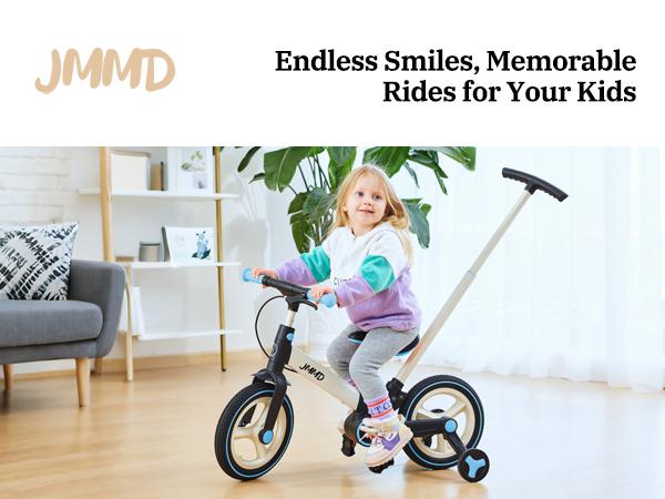JMMD Durable 6-in-1 Multi-Functional Toddler 3-Wheel Balance Bike for 18-60M Unisex Babies, Kids Outdoor Play Toy with Training Wheels, Pedals, Push Handle, Brakes, Kickstand, Child Powered Pedal-Powered Bike, Christmas & First Birthday Gift, Child Powere