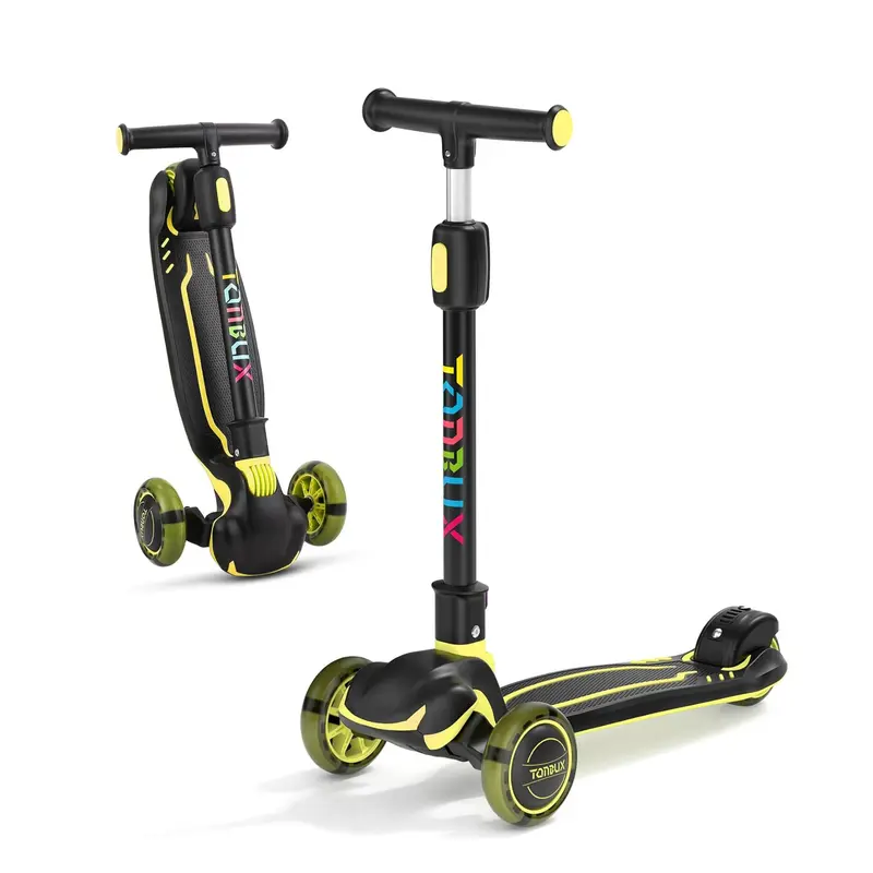 Kids Scooter for Ages 3-12 with Multi-Gear Handlebar Adjustment, Light Up Wheels, Lean-To-Steer Design & Widen Anti-Slip Deck