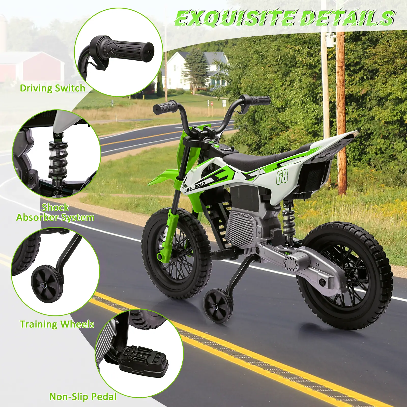 Garvee 6V Kids Electric Motorcycle Ride-On with Training Wheels