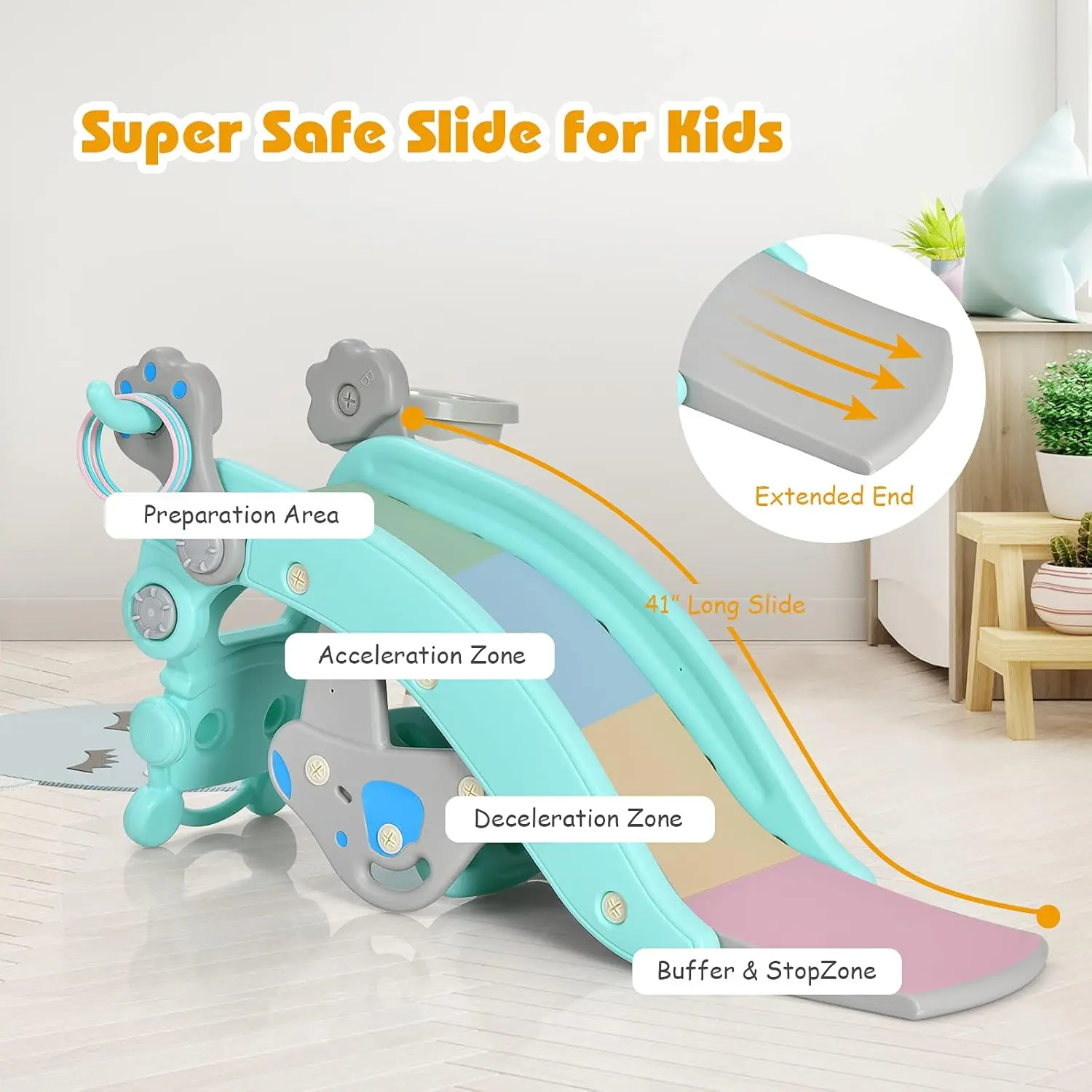 Costzon Slide Rocking Playset with Basketball Hoop