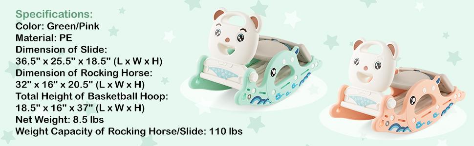 Costzon Toddler Slide Rocking Toy with Basketball Hoop, Rocking Horse,  Foldable Climber Rocking slide playset for Both Indoors Outdoor Use, mothersdaygift