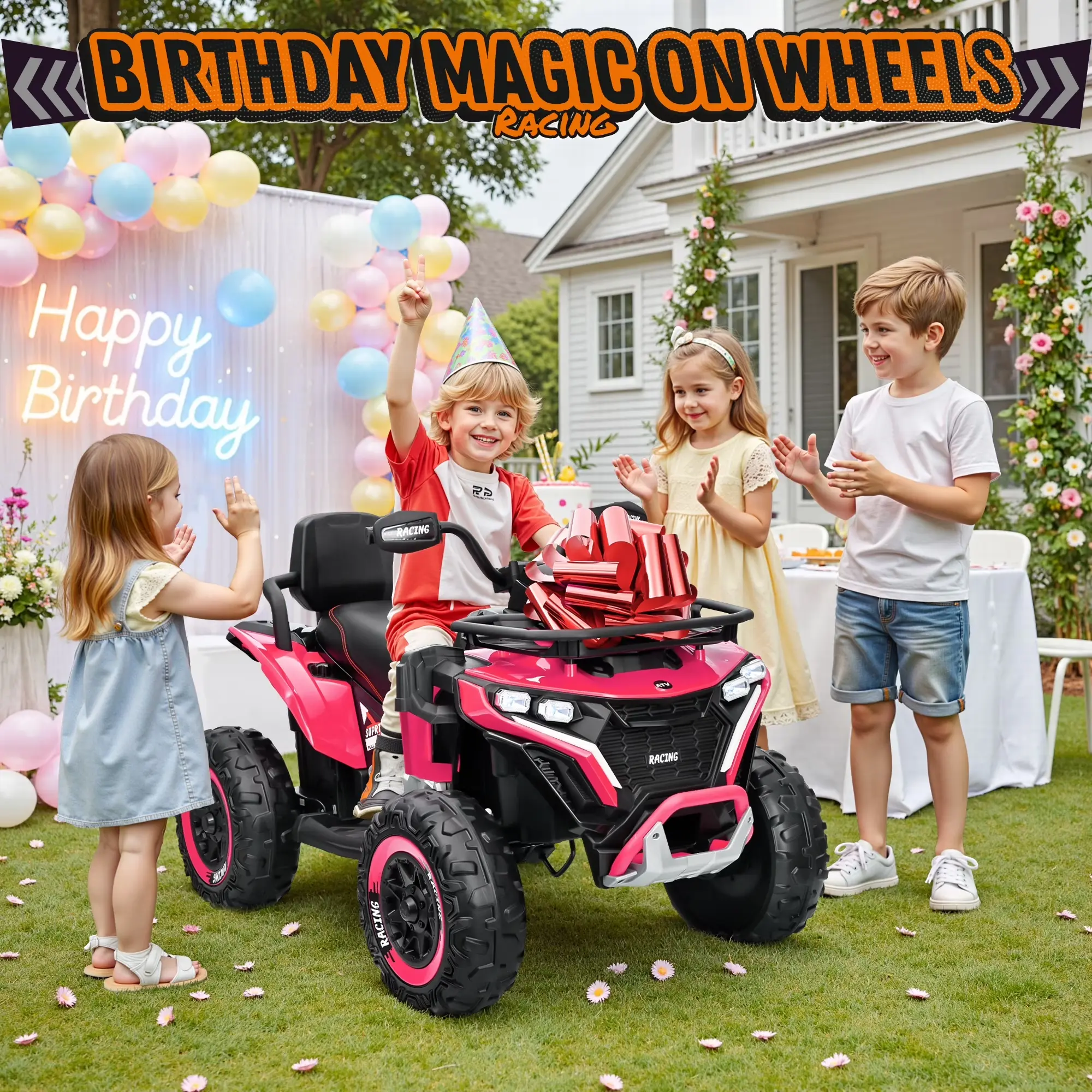 JOYRACER 24V Ride on ATV for Kids with Leather Seat & Bluetooth