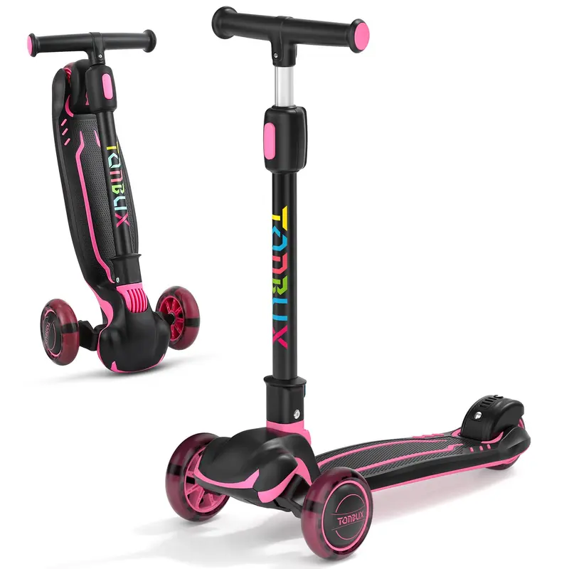 Kids Scooter for Ages 3-12 with Multi-Gear Handlebar Adjustment, Light Up Wheels, Lean-To-Steer Design & Widen Anti-Slip Deck