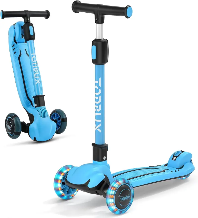 Kids Scooter for Ages 3-12 with Multi-Gear Handlebar Adjustment, Light Up Wheels, Lean-To-Steer Design & Widen Anti-Slip Deck
