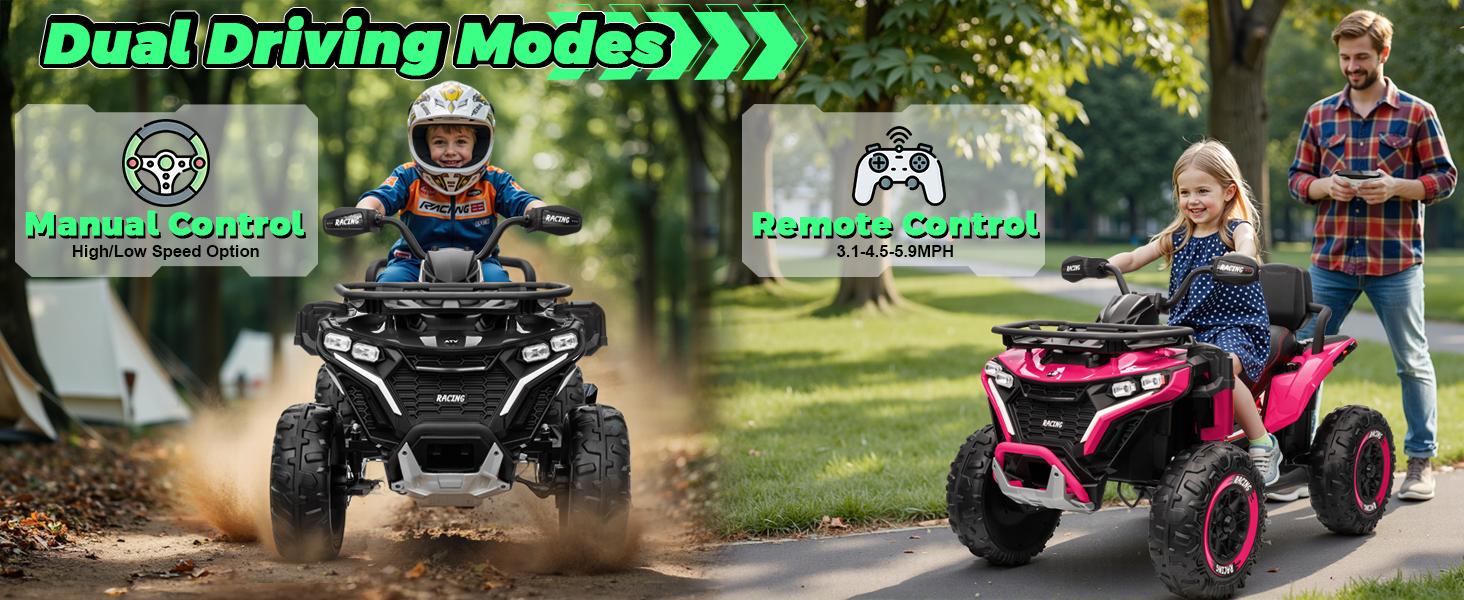 JOYRACER 24V 4WD Ride on ATV for Kids with Music, 800W with 2 XL Seater for Toddlers, EVA Tires Battery Powered Car, Remote Control, Knee Pad, Bluetooth, Toys Car for Big Kids, Perfect Gift for Boys and Girls Aged 3-8