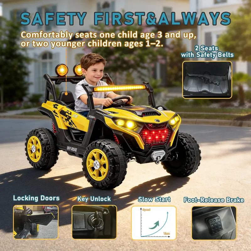 24V Kids Ride On UTV Car with Parent Remote Control,4x380W Motor, 4-Wheel Suspension, LED Headlights, Bluetooth Music, USB & Power Display,Electric Kids Car for Ages 3+ .Perfect birthday Gift for Boys & Girls!, Playdate, Emergency Stop
