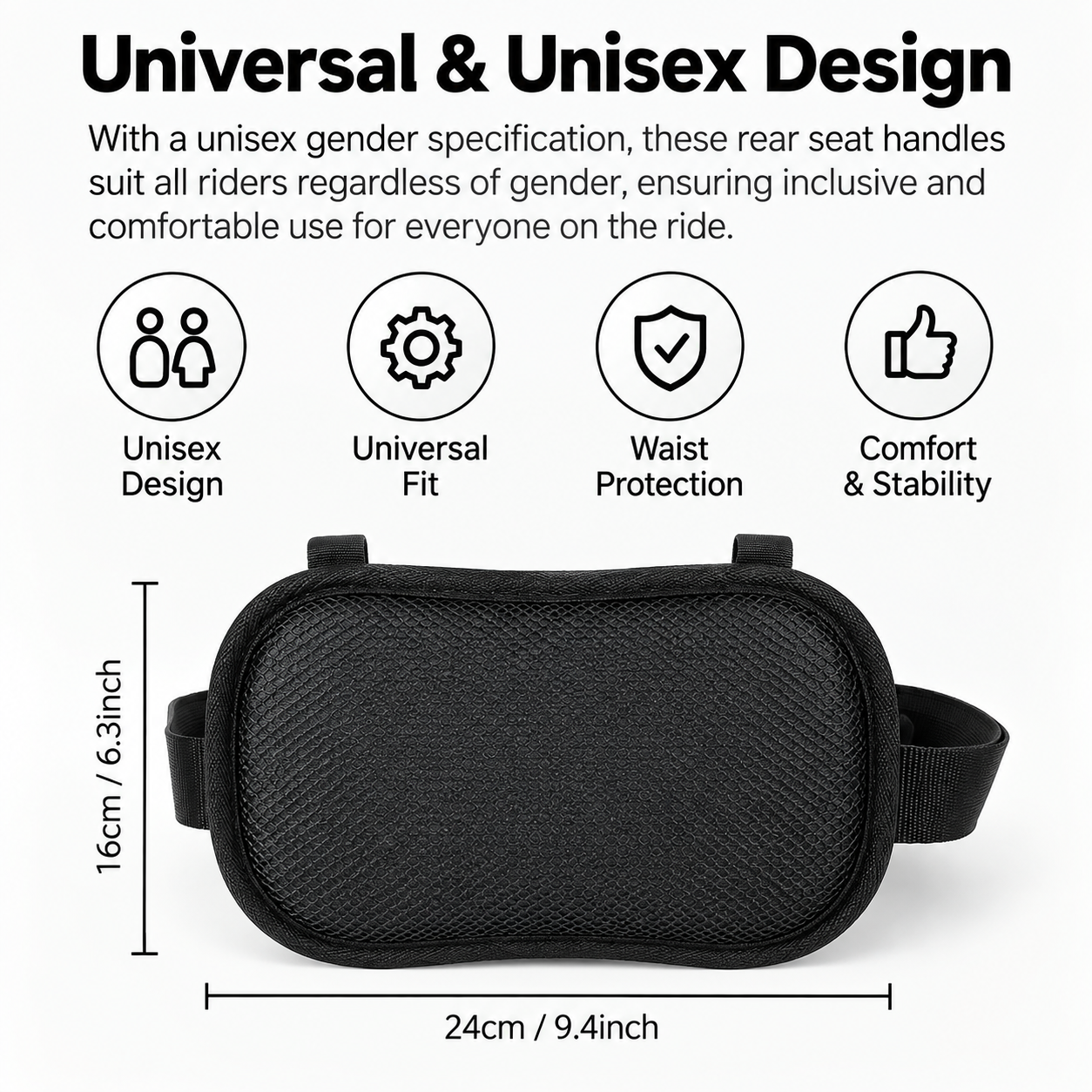 Motorcycle Passenger Safety Belt, Padded Rear Seat Grab Handle with Non-Slip Grips, Adjustable Straps for Comfortable Two-Up Riding