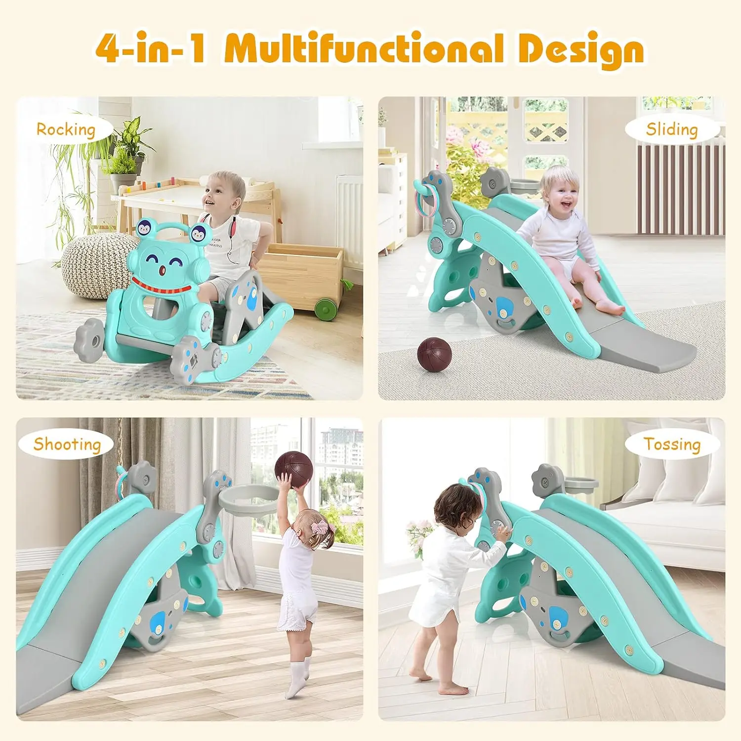 Costzon Slide Rocking Playset with Basketball Hoop