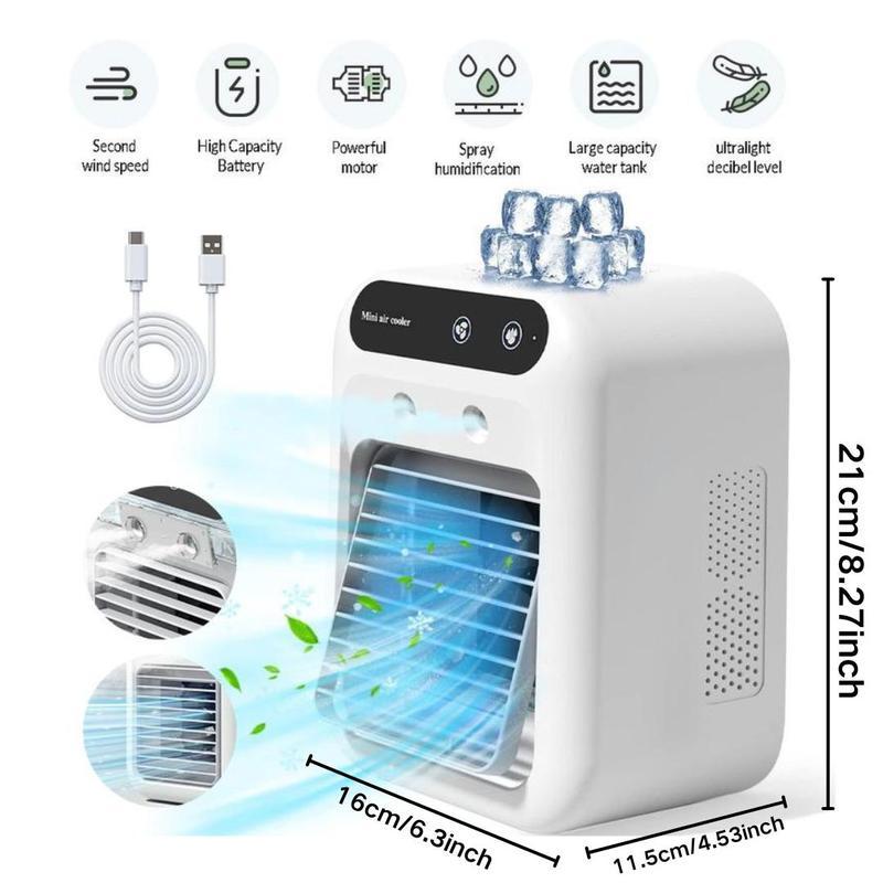 BougeRV Portable Air Cooler Fan, 3-in-1 Rechargeable Fan with 2 Mist Speeds and Powerful Wind, Mini Multifunctional Cooling Fan for Bedroom, Office, Camping