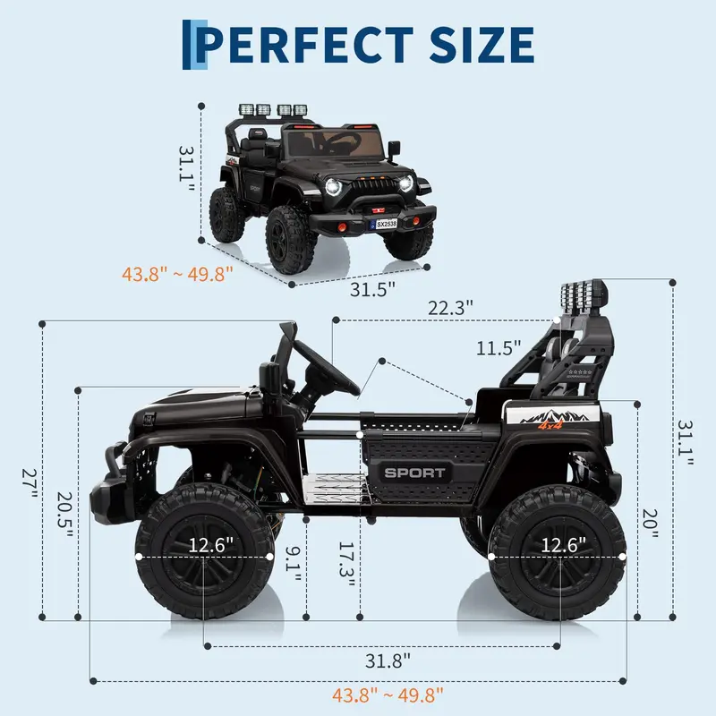 Gaomon 24V 4WD 2-Seater Ride On Car for Big Kids - Remote Control Electric Vehicle with 4WD Stability, Adjustable Footwell, 3 Speeds, LED Lights, Bluetooth Connectivity