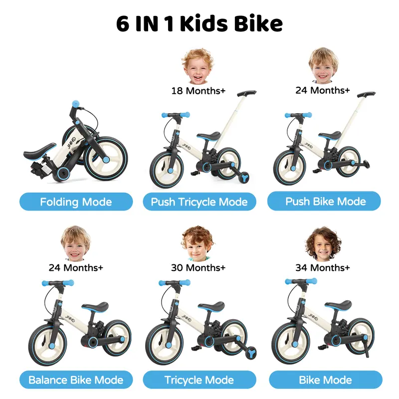 JMMD 6-in-1 Multi-Functional Toddler Bike for 18-60M