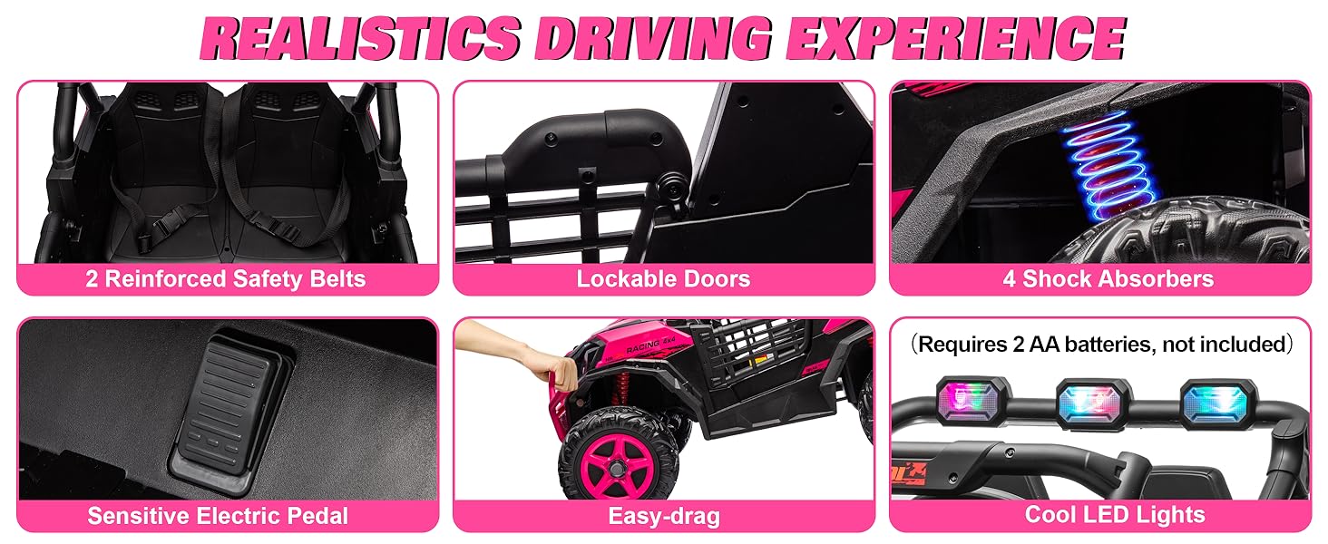 JOYRACER 4WD 24V Ride on Toys UTV with 2 XL Seaters, 4*200W Motor Kid Electric Power Car Wheels with Remote Control, LED Lights, Spring Suspension, 3 Speeds, Bluetooth Music, Electric Car for Big Kids, Perfect Gift for Boys and Girls Aged 3-8