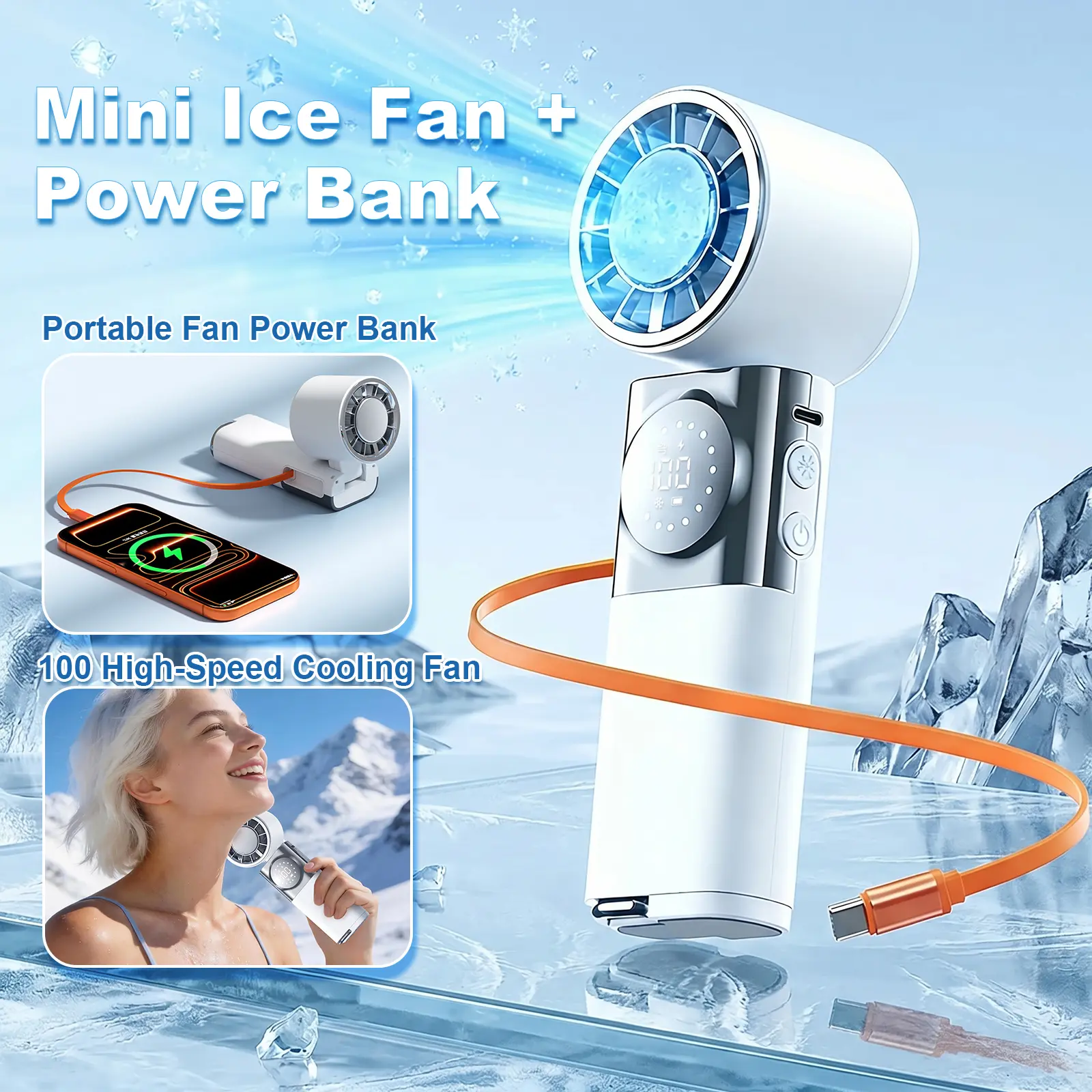 SWEETFULL 7-in-1 Portable Cooling Fan with Power Bank