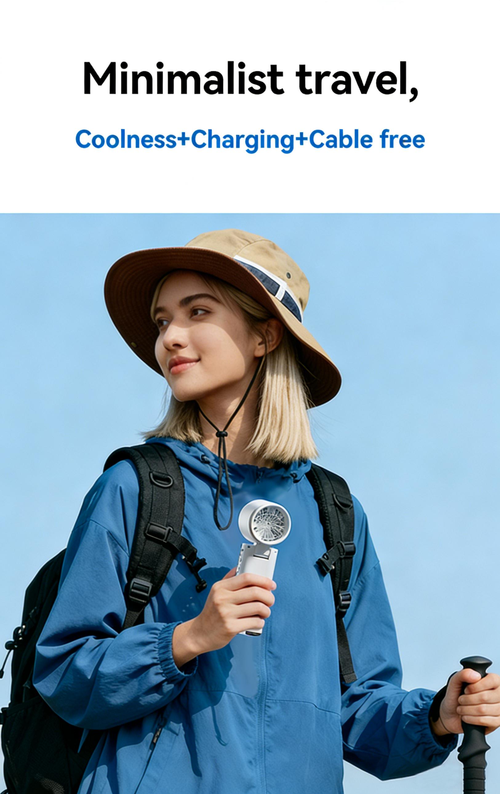 SWEETFULL 7-in-1 Portable Cooling Fan with Emergency Phone Charger Power Bank,Summer Fan(Type-c), Ion Cooling Technology, 100 Speed Turbo Fan with LCD Display, Rechargeable Handheld Fan with Neck Strap for Outdoor Camping Travel Sports