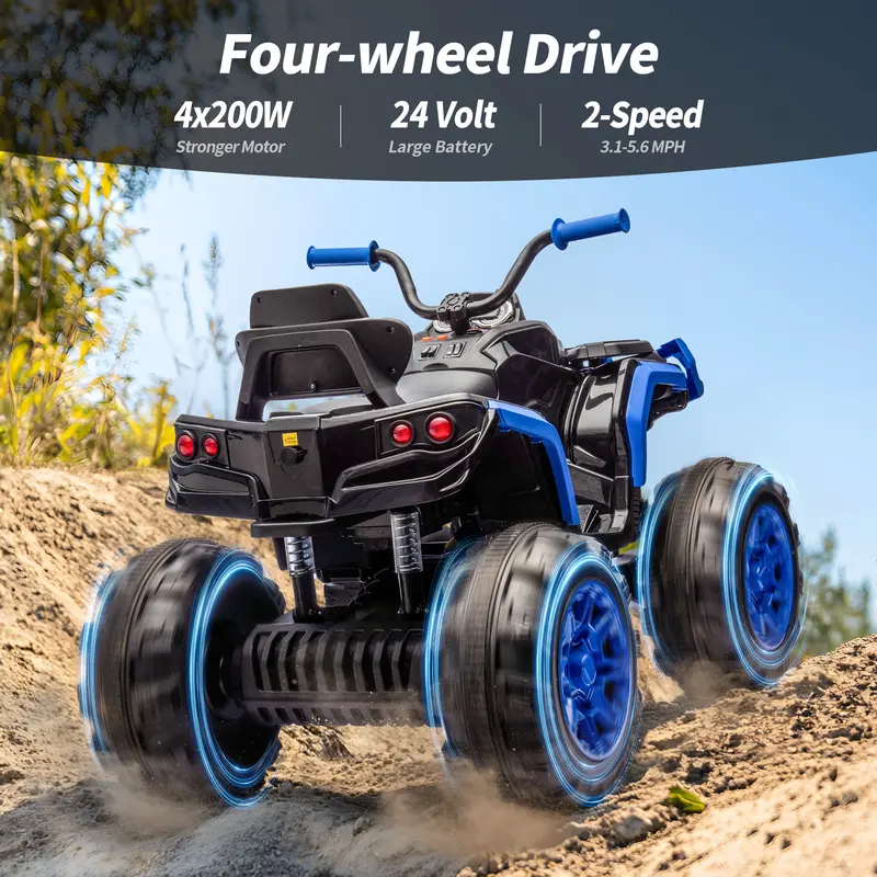 Hikiddo Shark Kids ATV 4 Wheeler, 24V 4WD Electric ATV Ride On Toy for Big Kids, 4X200W Motor, 5.6Mph Max Speed