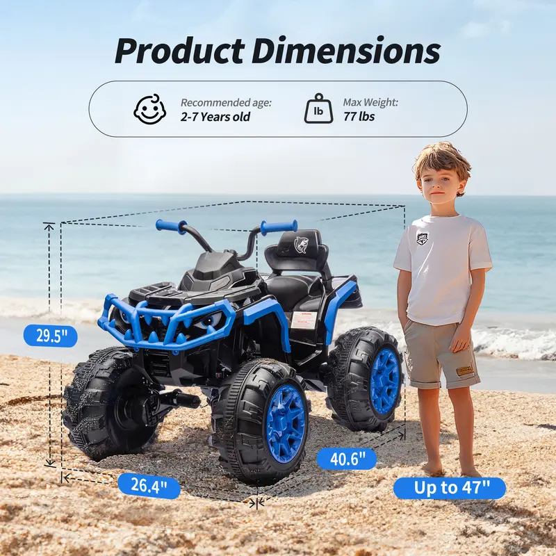 Hikiddo Shark Kids ATV 4 Wheeler, 24V 4WD Electric ATV Ride On Toy for Big Kids, 4X200W Motor, 5.6Mph Max Speed