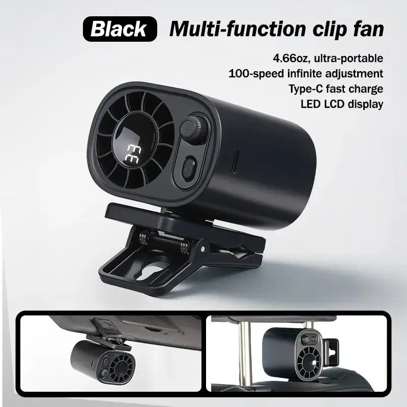 Joytutus USB Car Clip-On Fan with 360° Rotation & Stepless Speed