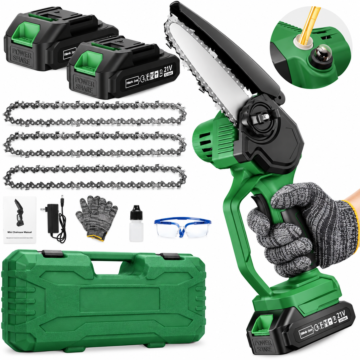 6-Inch Cordless Mini Chainsaw, Portable Handheld Electric Pruning Saw with Auto Oiler, Safety Lock & 2 Batteries for Tree Trimming, Gardening & Wood Cutting