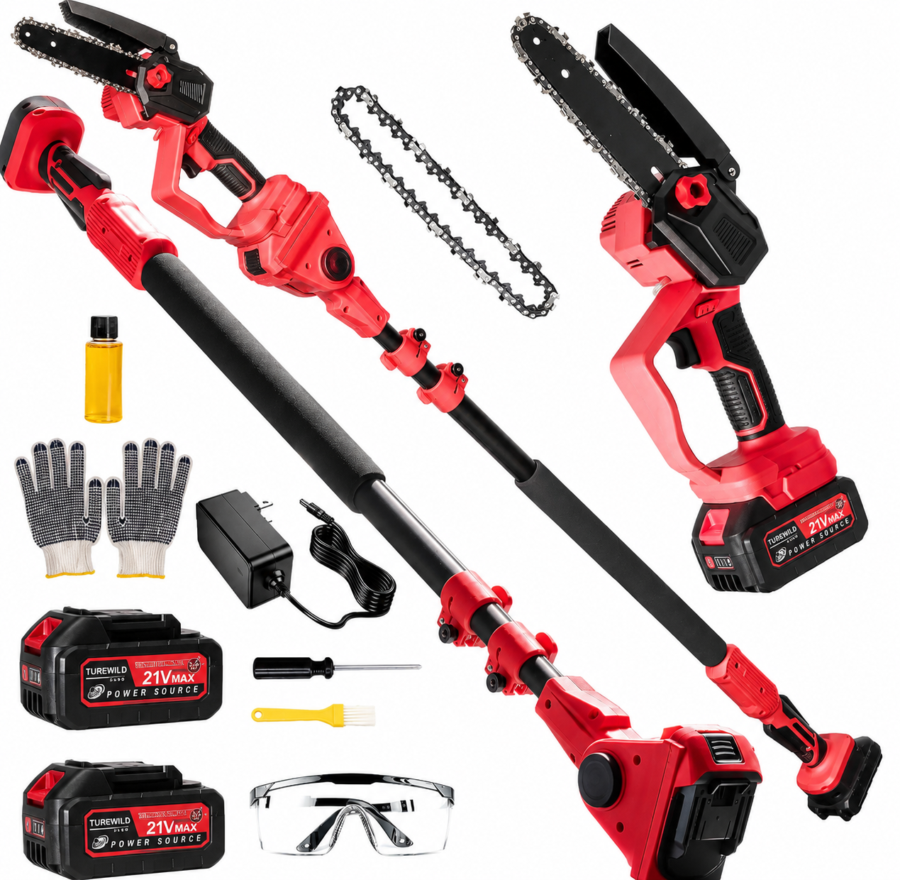 6-Inch Cordless Chainsaw with 3.0Ah Batteries, 2-in-1 Electric Pole Saw for Tree Trimming, Branch Cutting & Yard Work