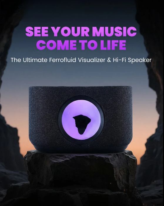 SoundFlux V2 Ferrofluid Bluetooth Speaker, 30W Hi-Fi Wireless Speaker with Music Visualizer, Dynamic RGB Lighting & 15W Wireless Charging for Desk Setup