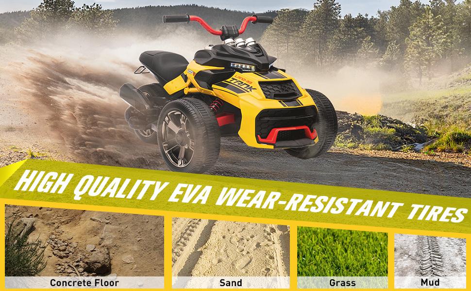 2026 New Kids 3-Wheeler ATV Motorcycle 12V Electric Ride-On Toy with LED Lights, Bluetooth, MP3, EVA Tires, Spring Suspension, Soft Start for Ages 3-6 Sturdy Handlebars Control Durable Astm Certification Plastic Safety