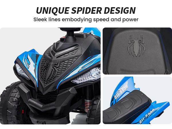 Hikiddo 24V ATV Kids 4 Wheeler, Spider Electric Four Wheeler for Kids Ride on Toy, 16" Extended Seat