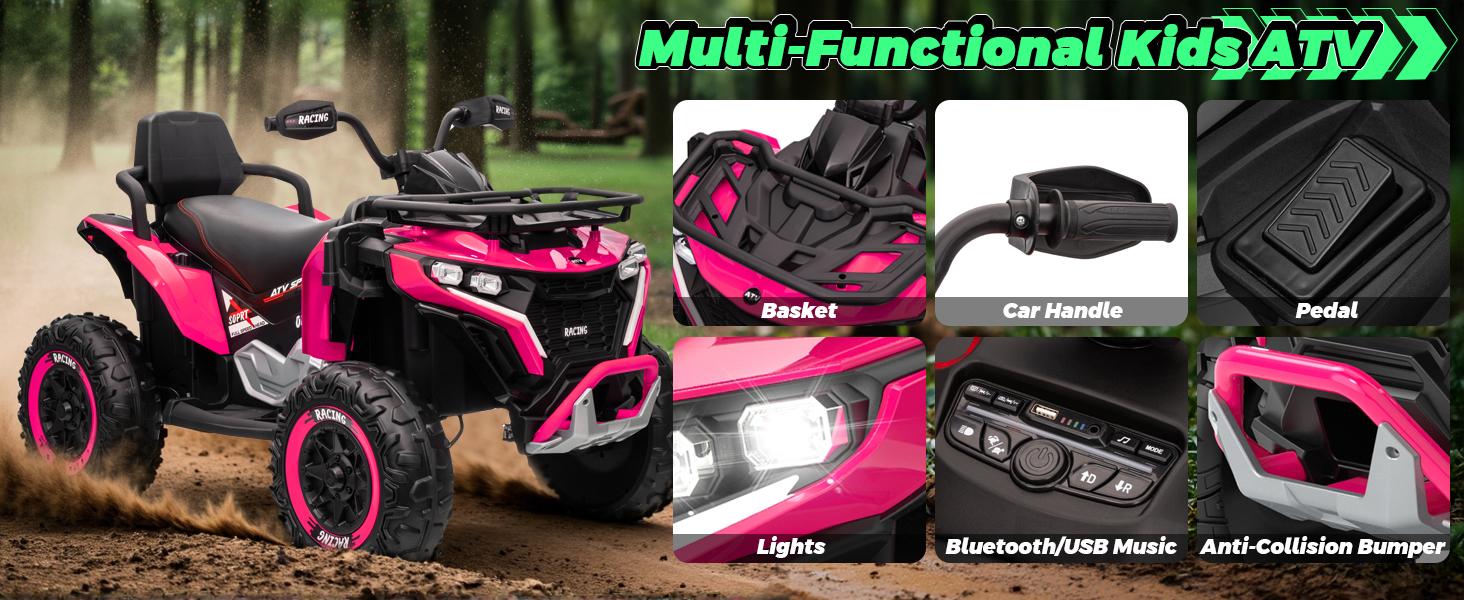 JOYRACER 24V 4WD Ride on ATV for Kids with Music, 800W with 2 XL Seater for Toddlers, EVA Tires Battery Powered Car, Remote Control, Knee Pad, Bluetooth, Toys Car for Big Kids, Perfect Gift for Boys and Girls Aged 3-8