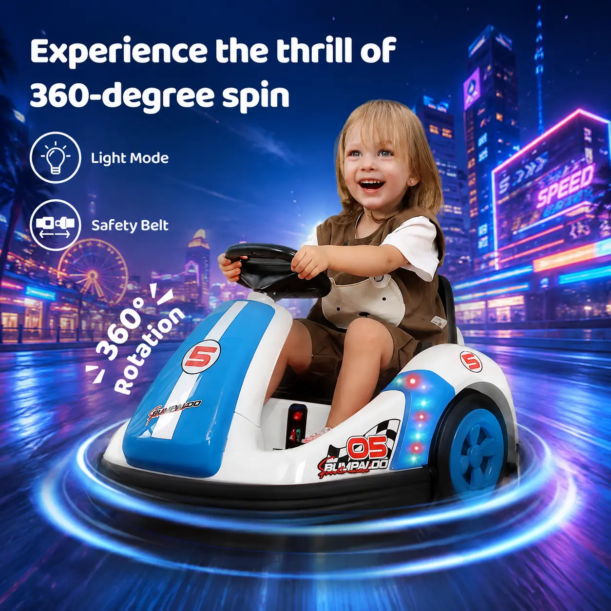 12V Kids Bumper Car with Remote, Big Wheels & LED Lights