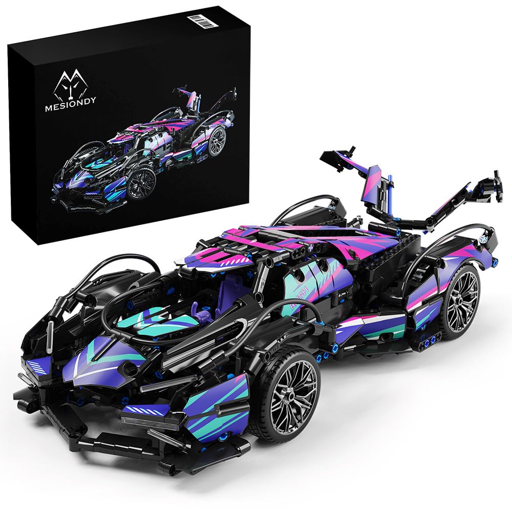 Mesiondy Cyberpunk V12 Hypercar Building Kit – 1039 PCS Premium Brick System | Italian Supercar Technic Model | Scissor Door & Active Wing Detail