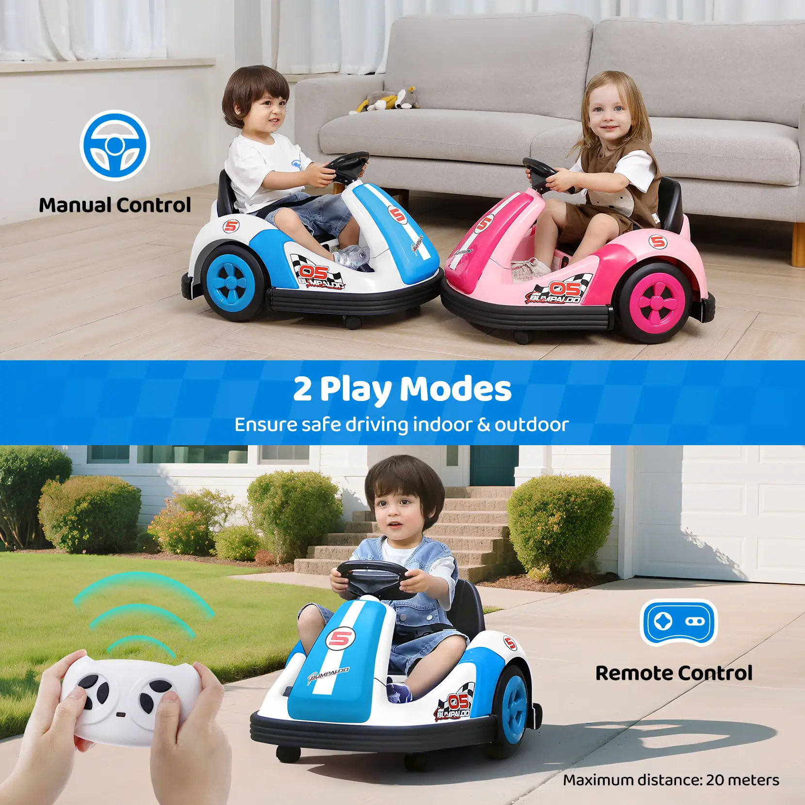 12V Kids Bumper Car with Remote, Big Wheels & LED Lights