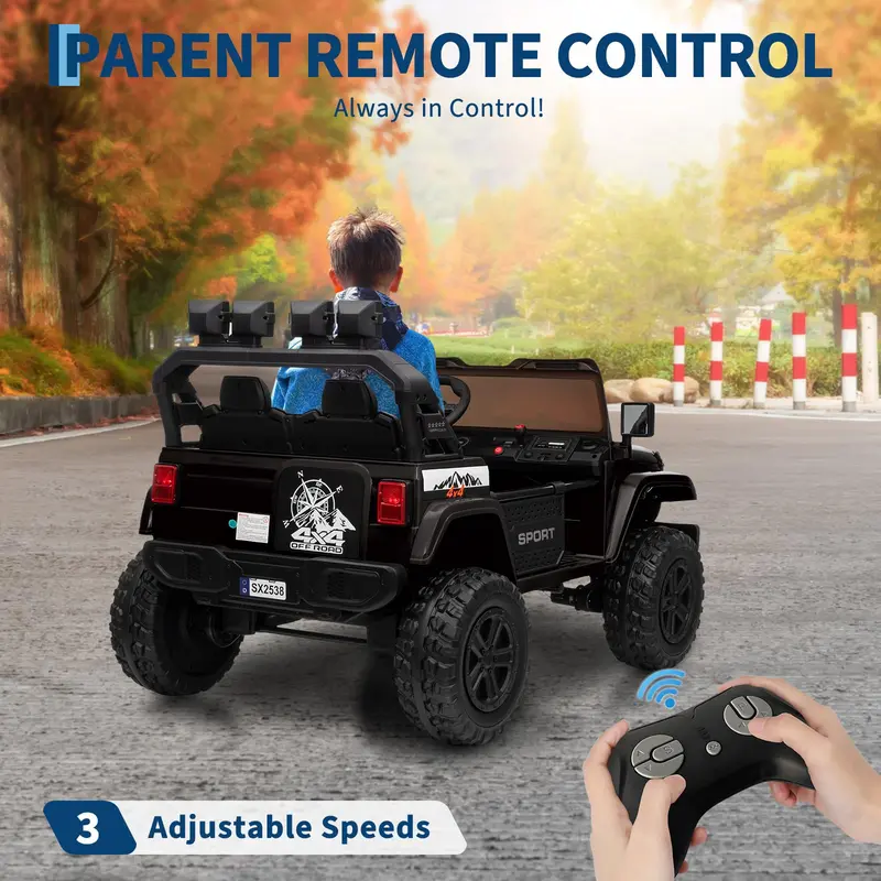Gaomon 24V 4WD 2-Seater Ride On Car for Big Kids - Remote Control Electric Vehicle with 4WD Stability, Adjustable Footwell, 3 Speeds, LED Lights, Bluetooth Connectivity
